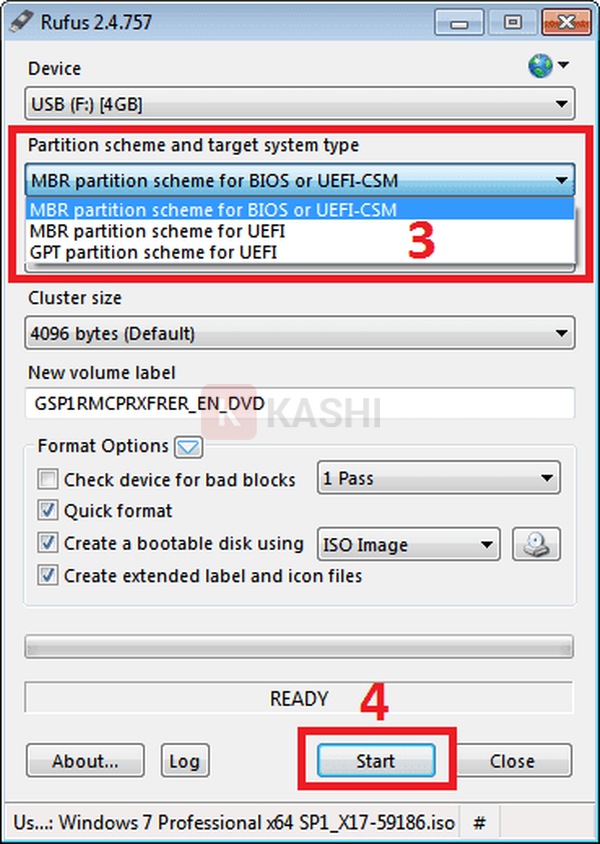 Tiếp theo, nhấp vào “Partition scheme and target system type” để chọn chuẩn USB Boot mà bạn muốn tạo. 