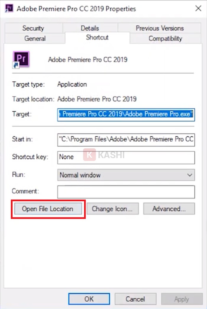 Hộp thoại Adobe Premiere Pro CC 2019 Properties
