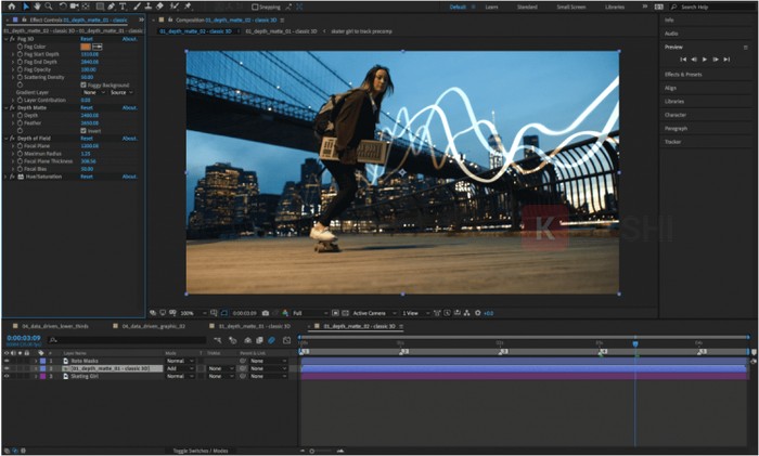 Giao diện cho phiên bản mới nhất của Adobe After Effects 2022