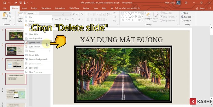 Xoá một chuỗi slide bằng nút "Delete Slide"
