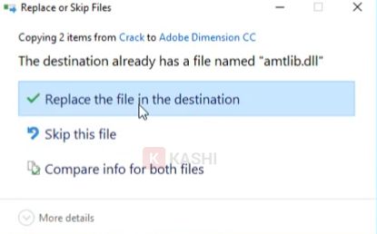 Click chuột vào "Replace the file in the destination"